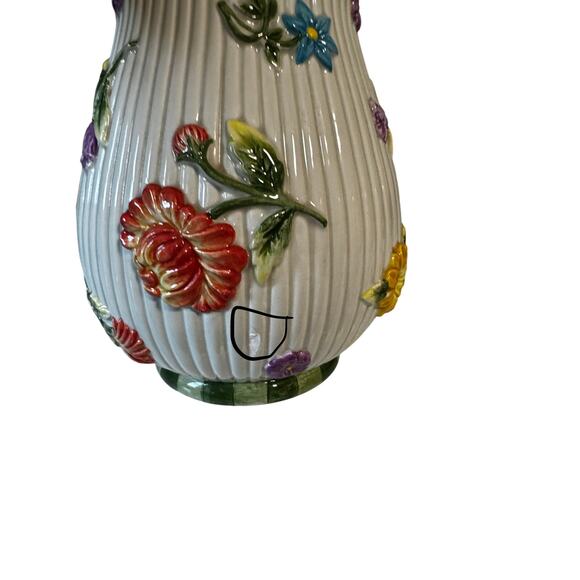 FITZ AND FLOYD Floral Ceramic Pitcher Braided Handle Embossed 3D Flowers As Is - Picture 7 of 9
